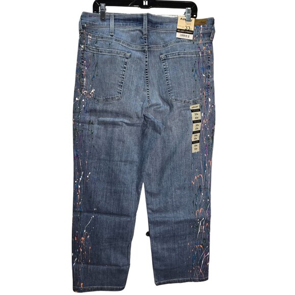 NWT | Ariat Ultra High Rise Relaxed Straight Paint Splatter Jeans | 33R - Picture 2 of 6